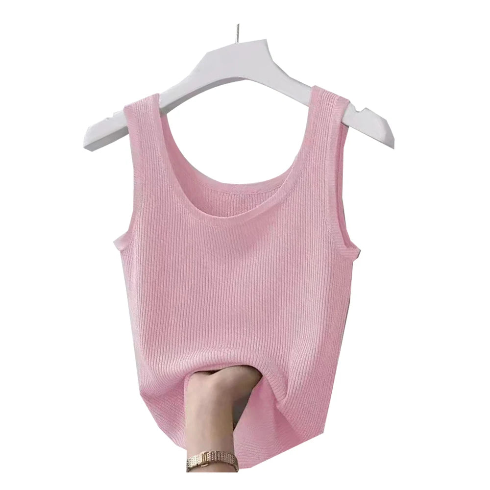 Summer Slim Sleeveless Vest Women Round Neck Tops Casual