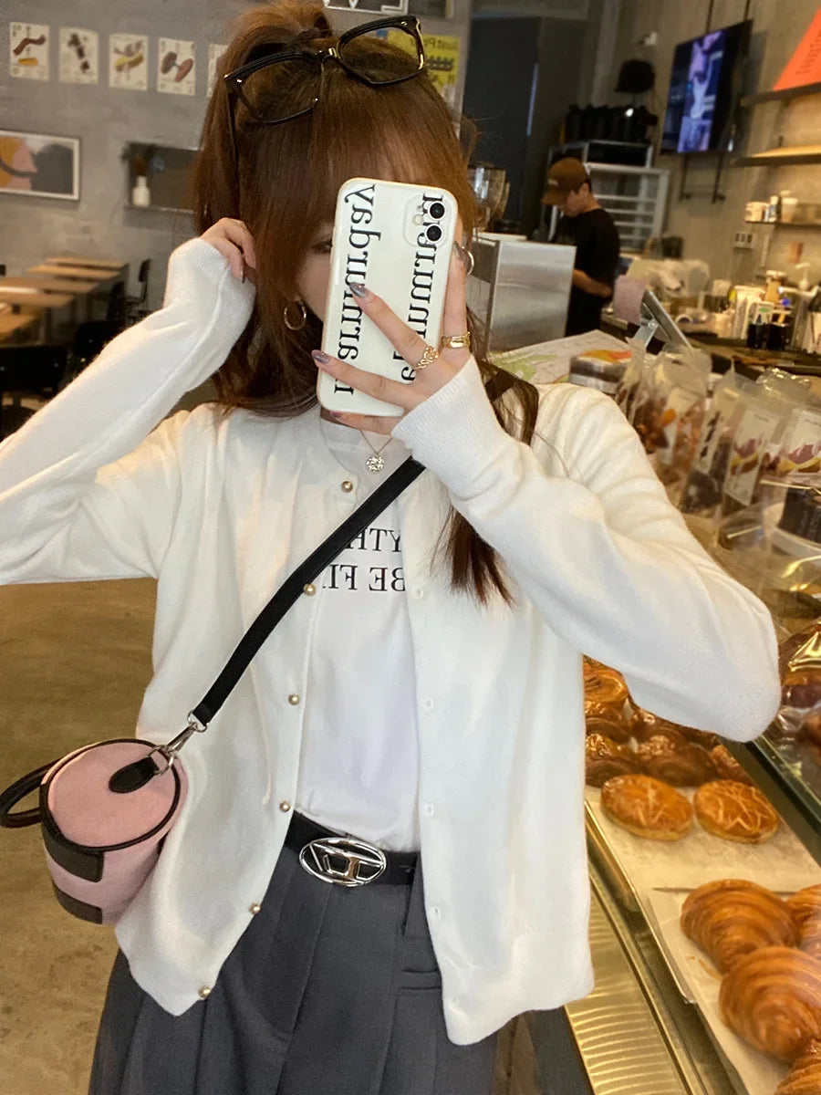 Solid Color Knitted for Women Cardigan Korean