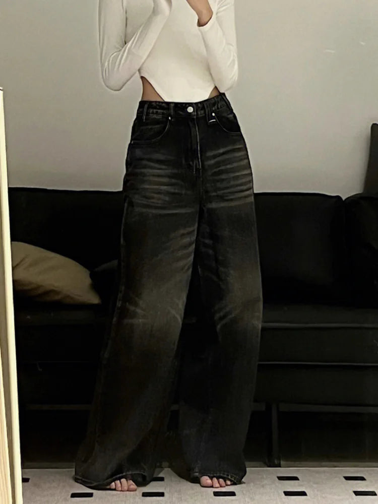 Vintage Black Wide Leg Jeans Women