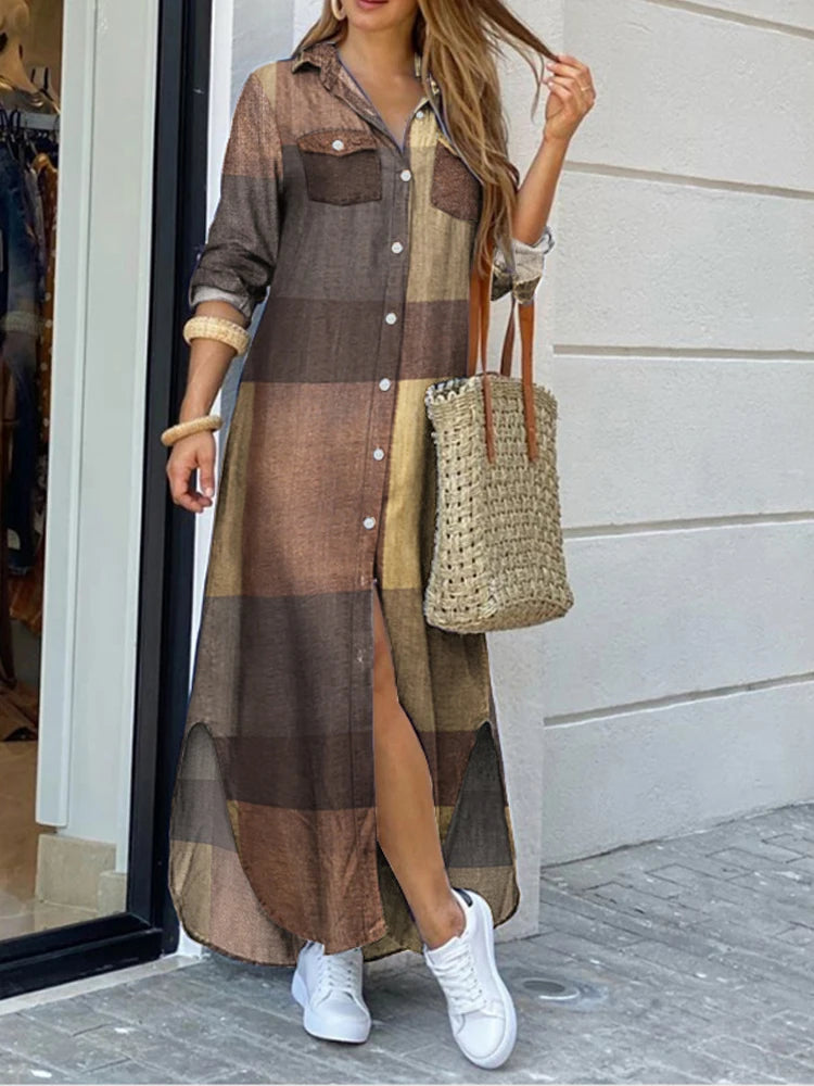 Irsha  Party Vintage Leopard Robe Autumn Casual Long Sleeve