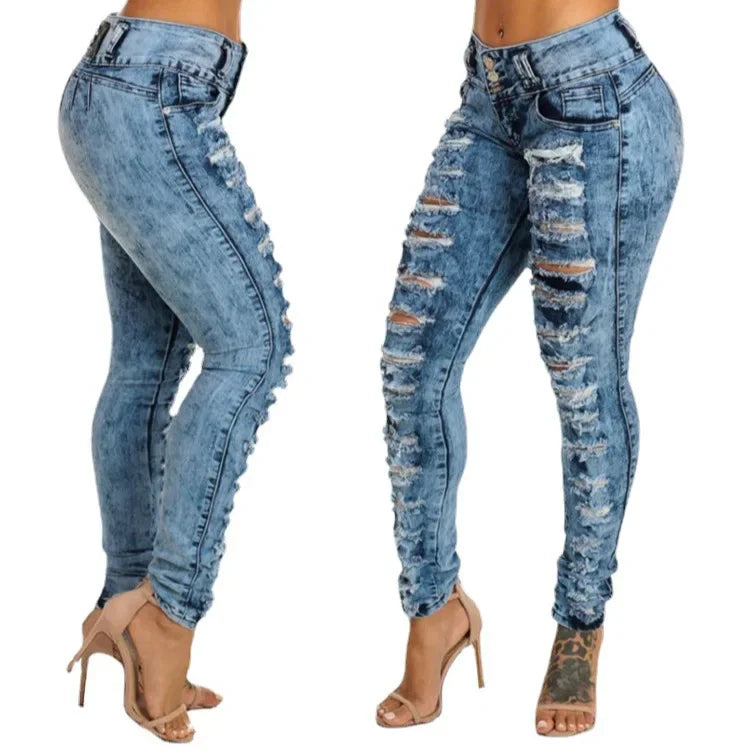 Jeans Ankle Length Women Pencil Denim Hole Pants