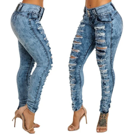Jeans Ankle Length Women Pencil Denim Hole Pants