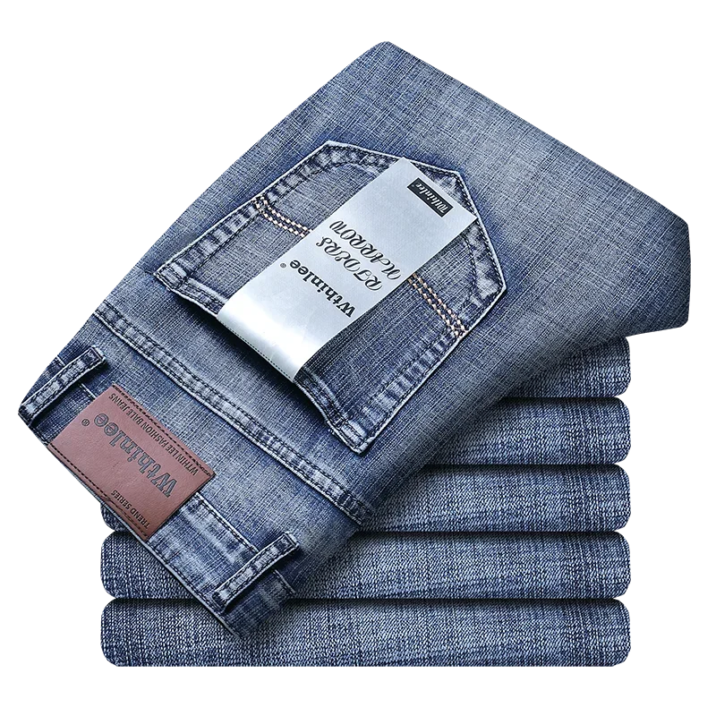 New Business Men's Jeans Casual Straight Stretch Fashion Classic Blue Black Work Denim Trousers Male Brand Clothing