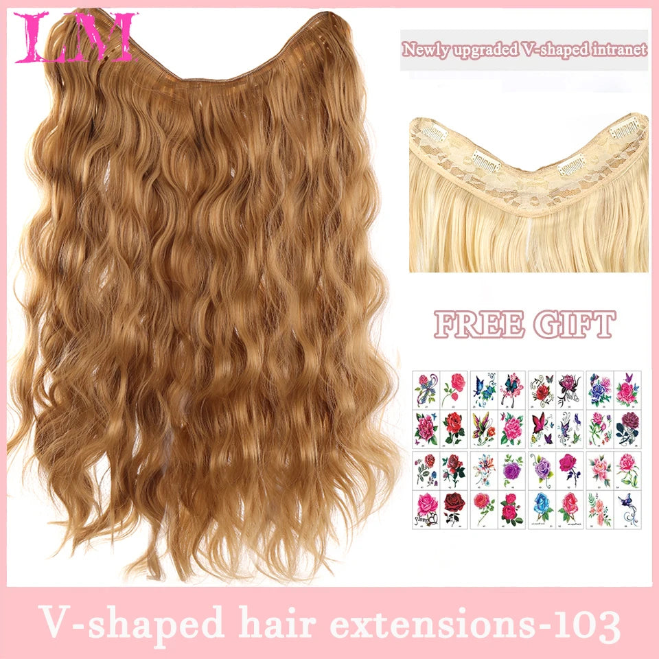 Synthetic Long Wave V-shaped Hair Extension Half Wig