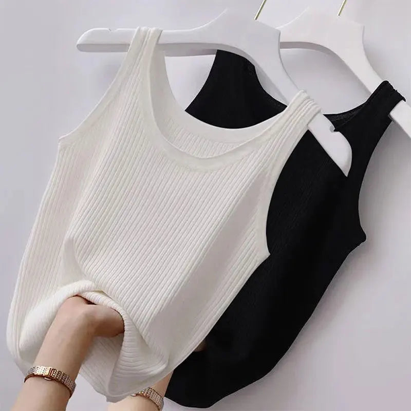 Summer Slim Sleeveless Vest Women Round Neck Tops Casual