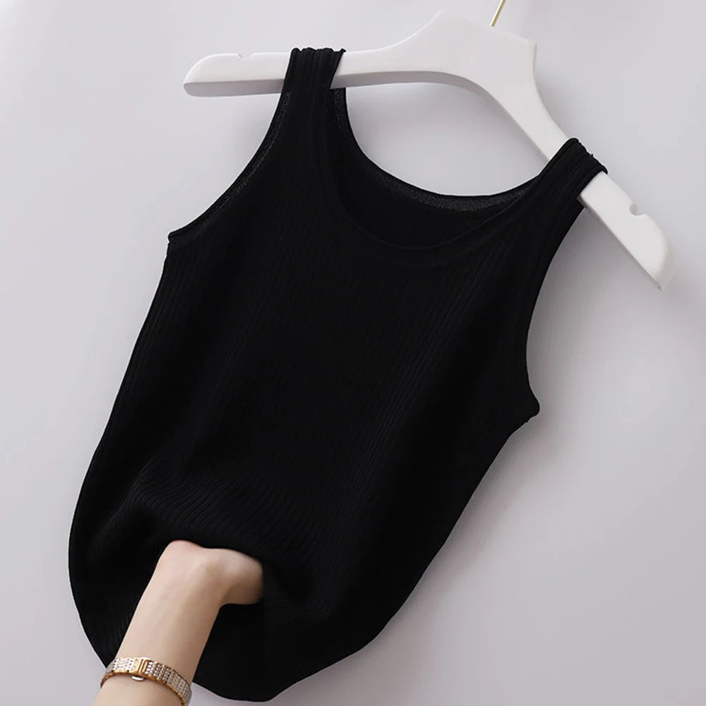 Summer Slim Sleeveless Vest Women Round Neck Tops Casual
