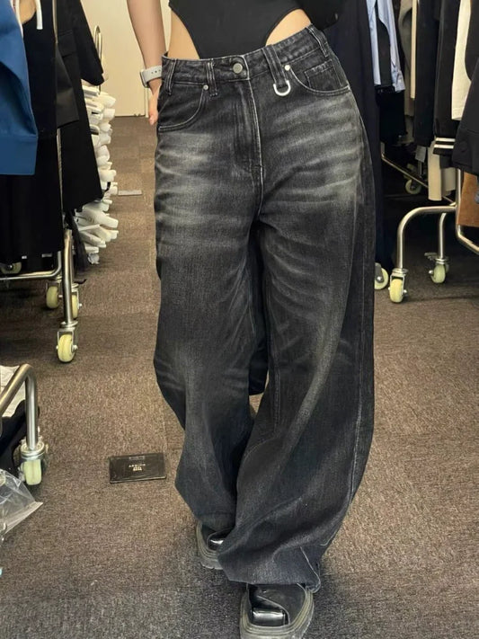 Vintage Black Wide Leg Jeans Women