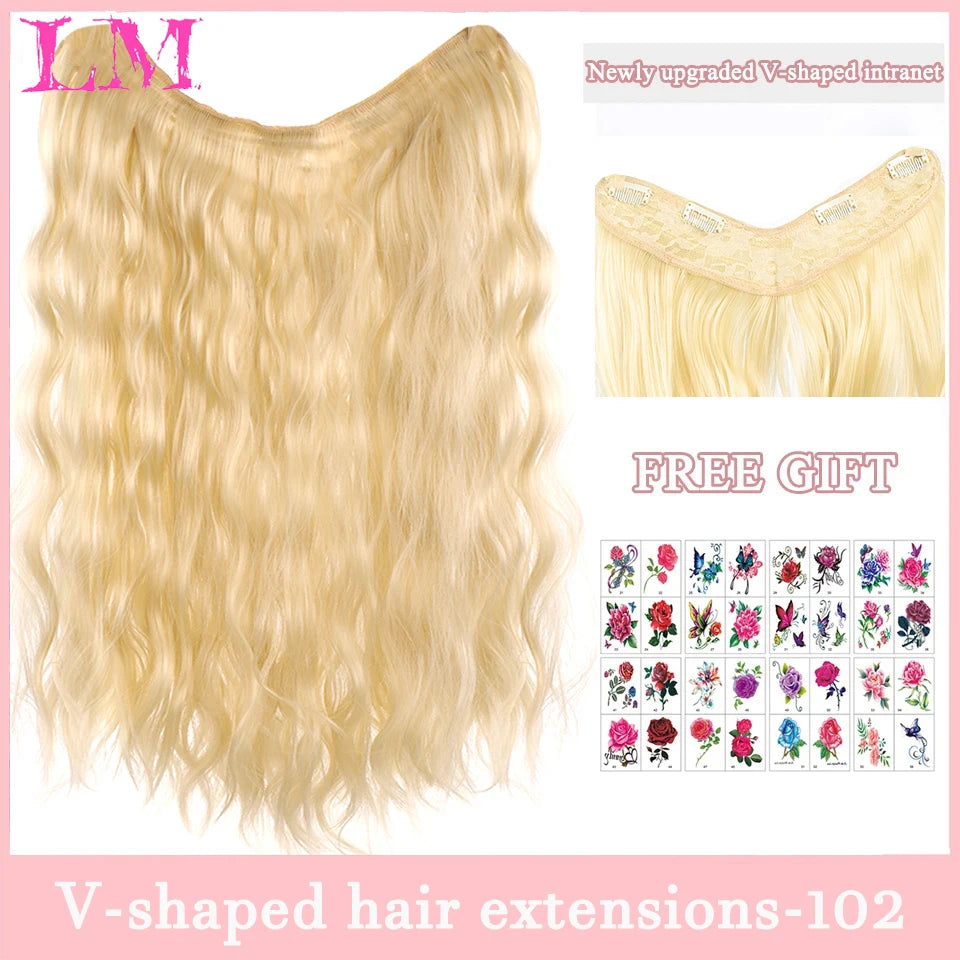 Synthetic Long Wave V-shaped Hair Extension Half Wig