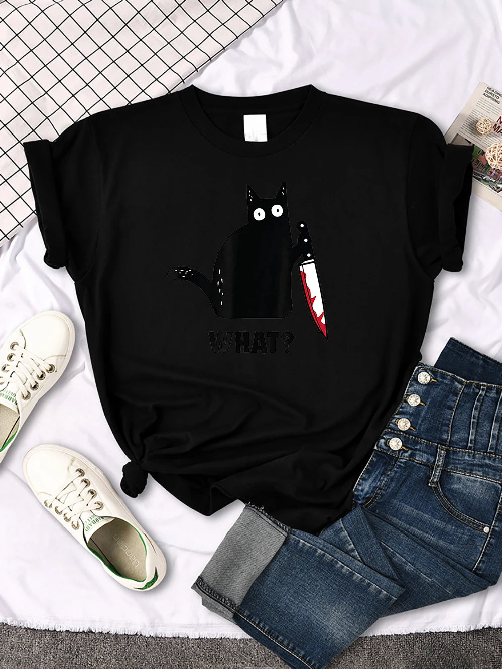Funny Cat Printing Tshirts Women Street Hip Hop Clothes
