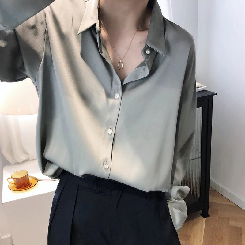 All-match Satin Finish Shirts And Blouses Women