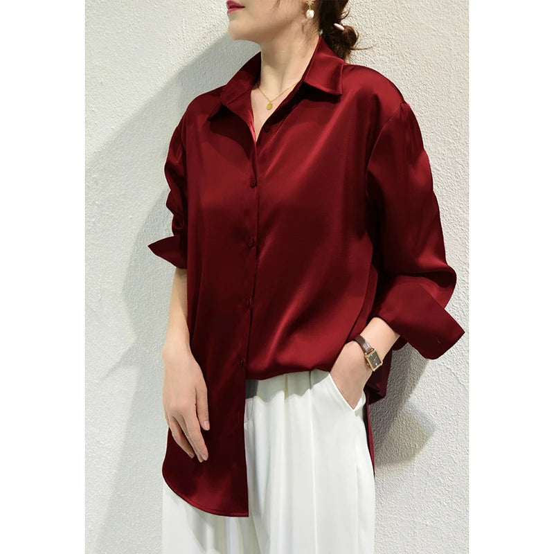 All-match Satin Finish Shirts And Blouses Women