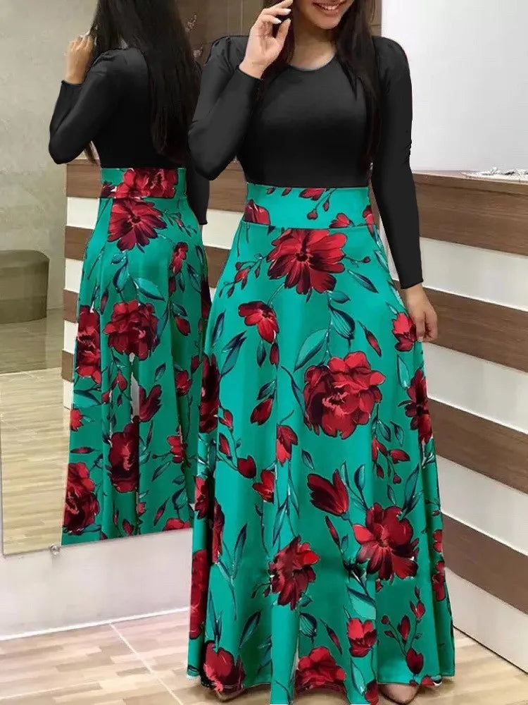 flower color matching dresses, long dresses, women's