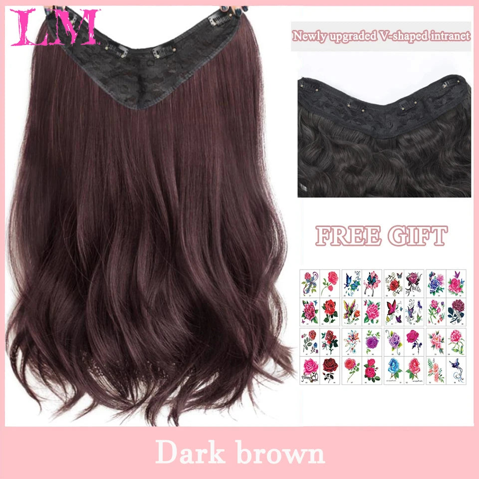 Synthetic Long Wave V-shaped Hair Extension Half Wig