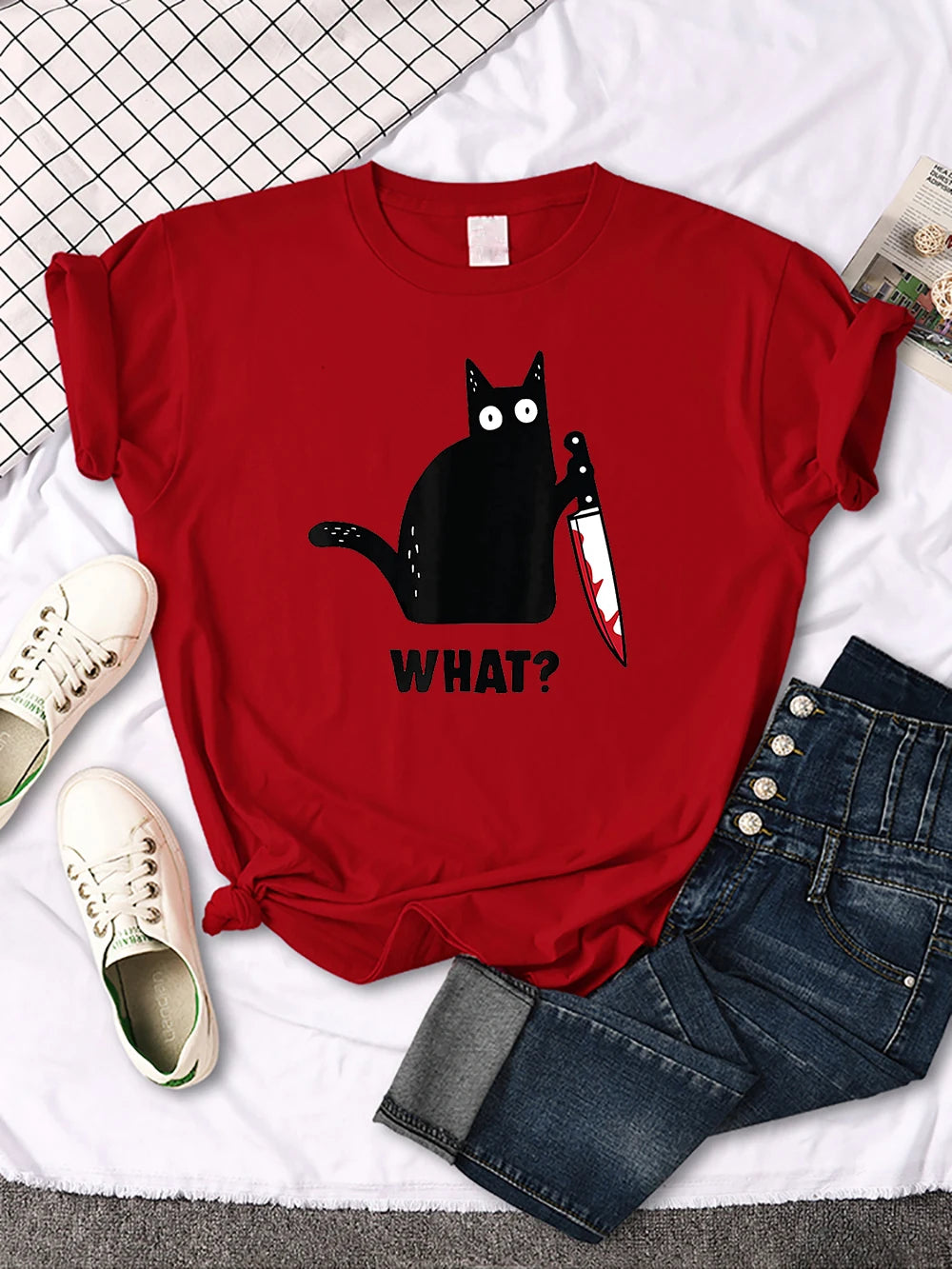 Funny Cat Printing Tshirts Women Street Hip Hop Clothes