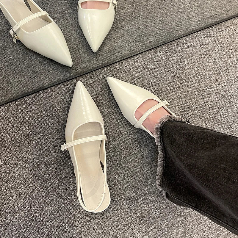 2025 Spring Black Ballet Flat Shoes Women Sandals