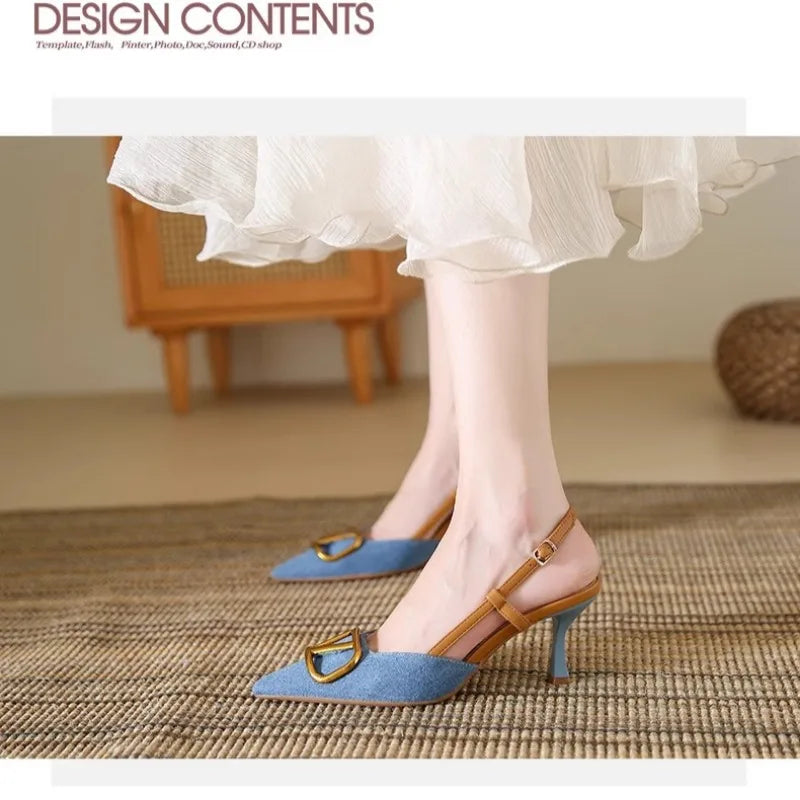 Fashion Slingback Black Comfortable Women Summer Pumps Shoes