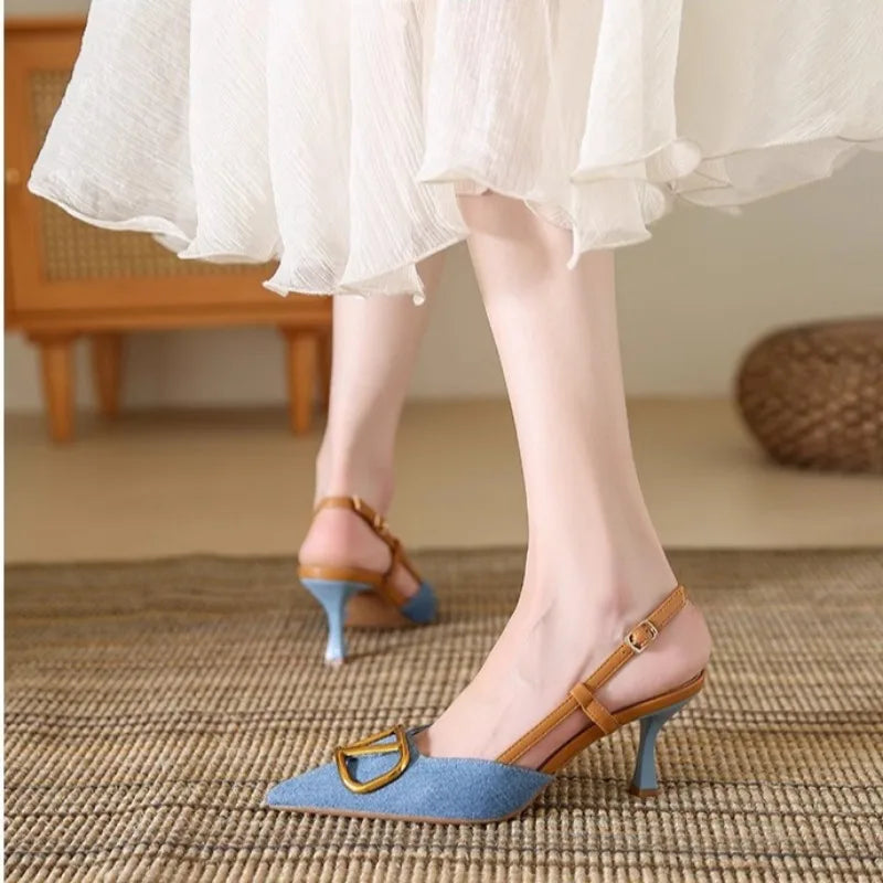 Fashion Slingback Black Comfortable Women Summer Pumps Shoes