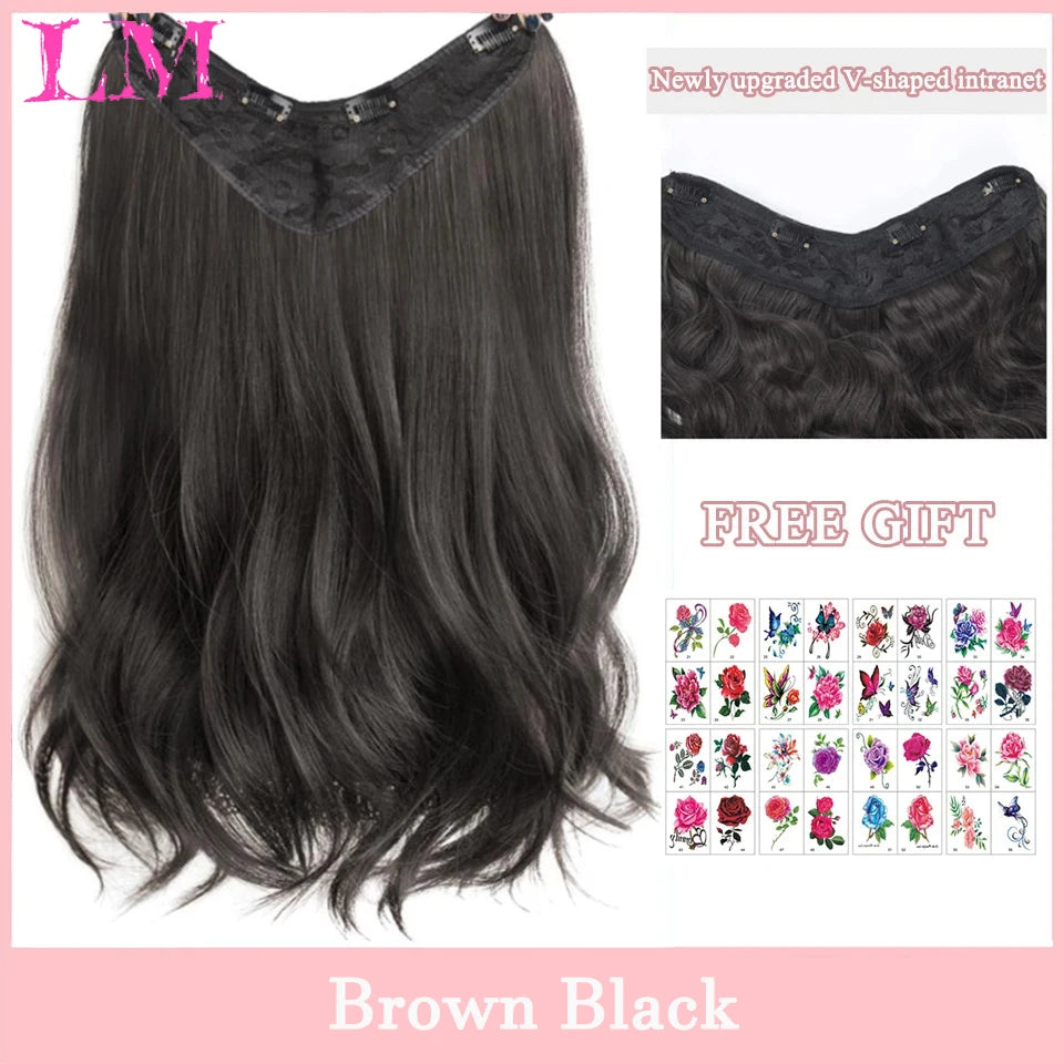 Synthetic Long Wave V-shaped Hair Extension Half Wig