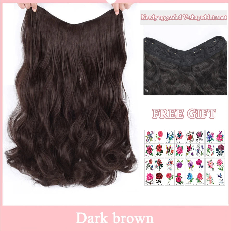 Synthetic Long Wave V-shaped Hair Extension Half Wig