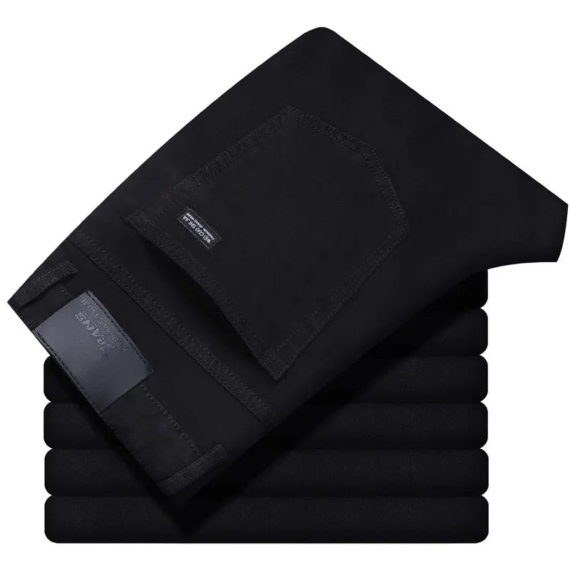New Business Men's Jeans Casual Straight Stretch Fashion Classic Blue Black Work Denim Trousers Male Brand Clothing