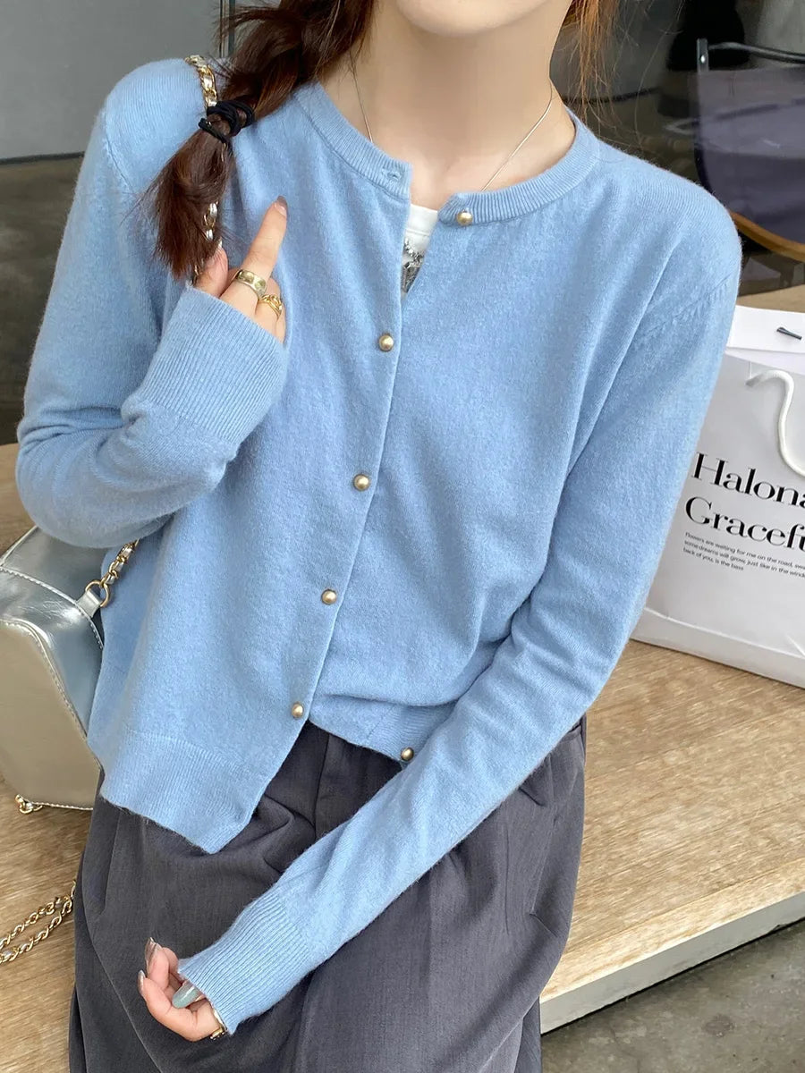 Solid Color Knitted for Women Cardigan Korean