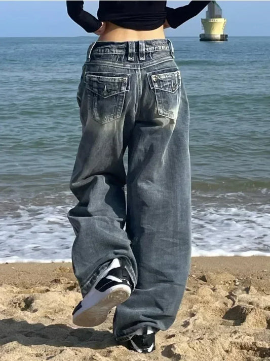 Vintage Baggy Jeans Woman Harajuku Streetwear Oversize Denim Pants Korean Style