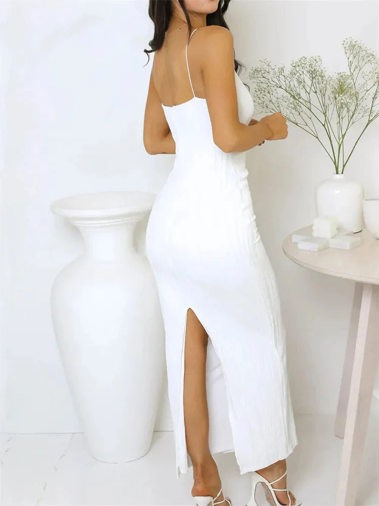 Women Long Dress Ruched Sleeveless