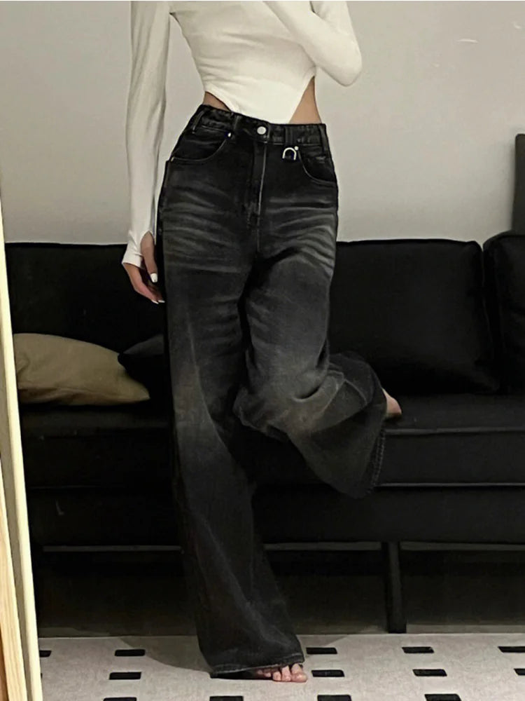 Vintage Black Wide Leg Jeans Women
