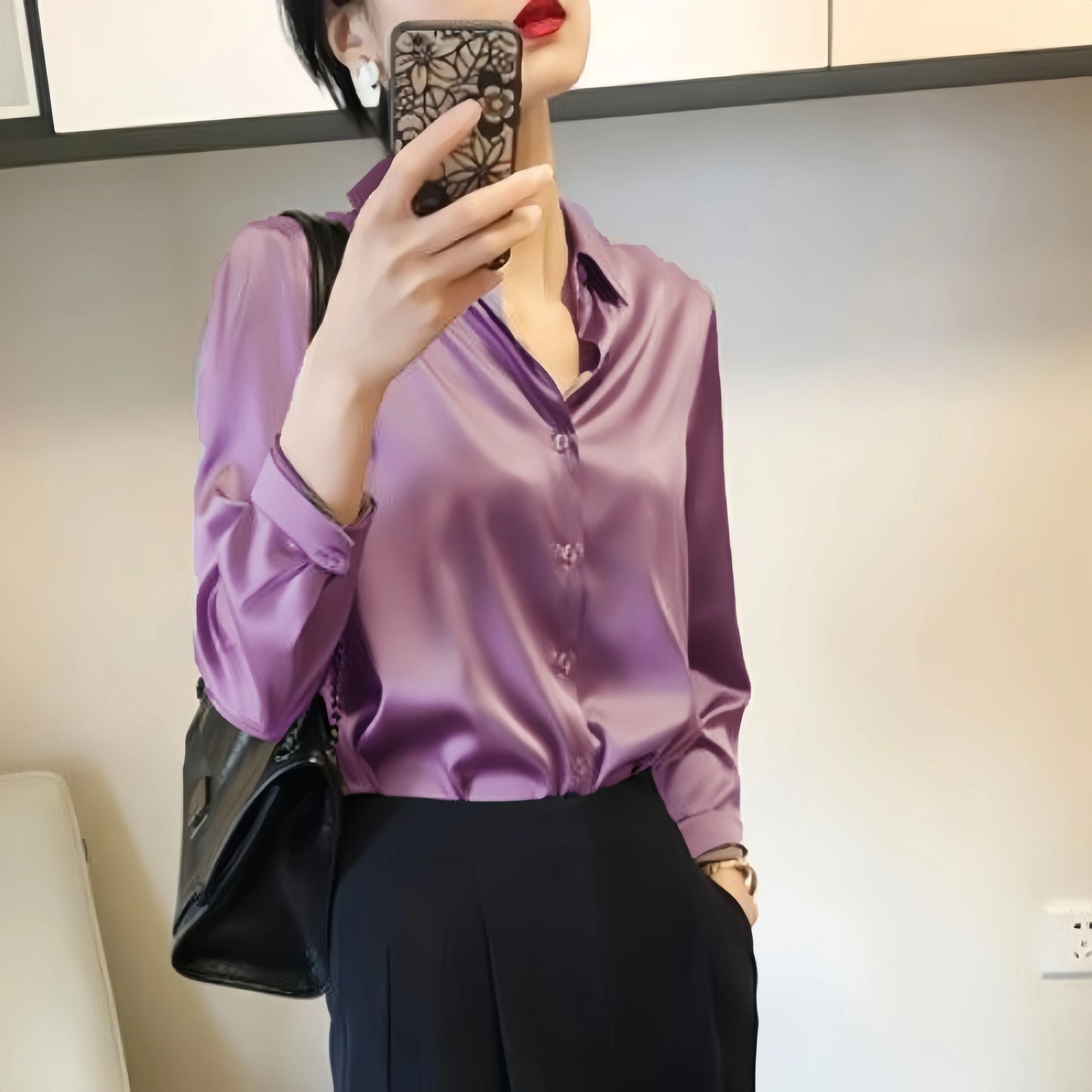 All-match Satin Finish Shirts And Blouses Women