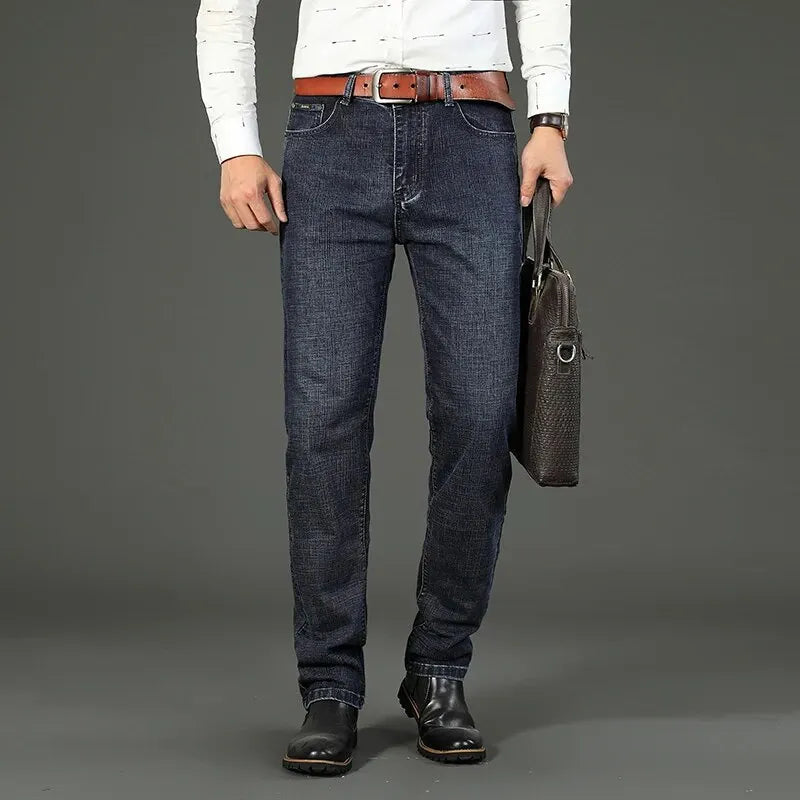 Wthinlee New Business Men's Jeans Casual Straight Stretch Fashion Classic Blue Black