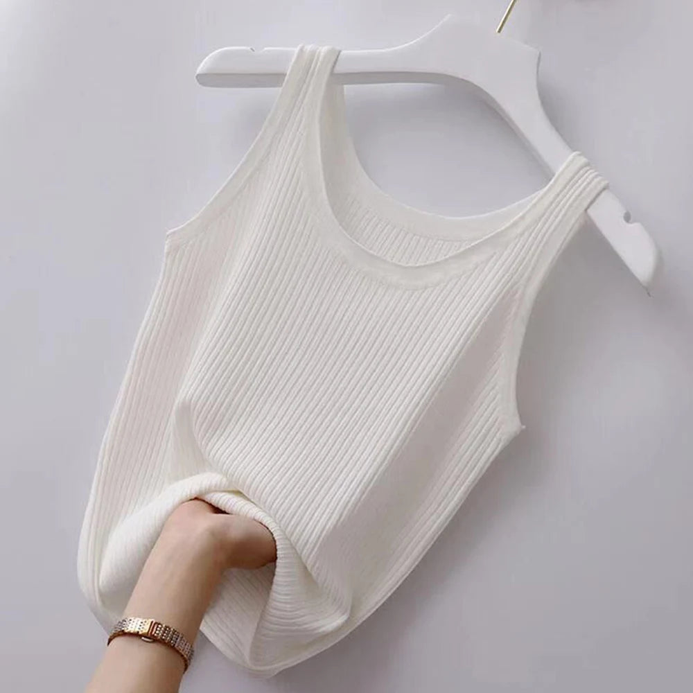 Summer Slim Sleeveless Vest Women Round Neck Tops Casual