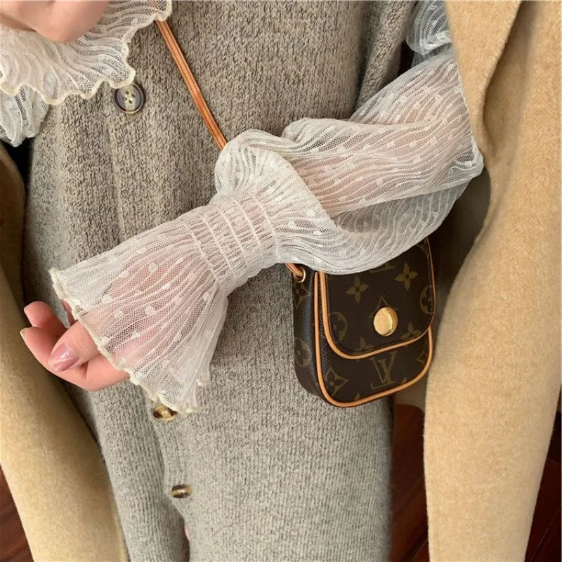 Blouse Summer Thin See Through Slim Bottoming Lace Long Flare Sleeved Tops