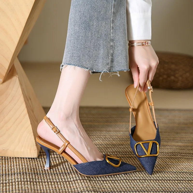 Fashion Slingback Black Comfortable Women Summer Pumps Shoes