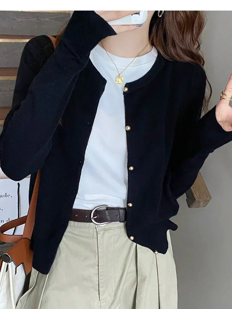 Solid Color Knitted for Women Cardigan Korean