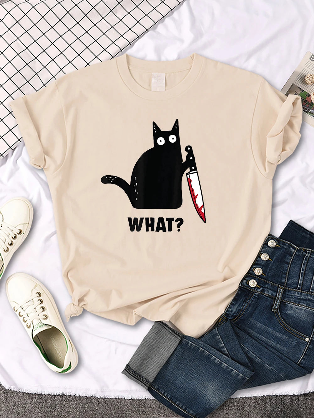Funny Cat Printing Tshirts Women Street Hip Hop Clothes