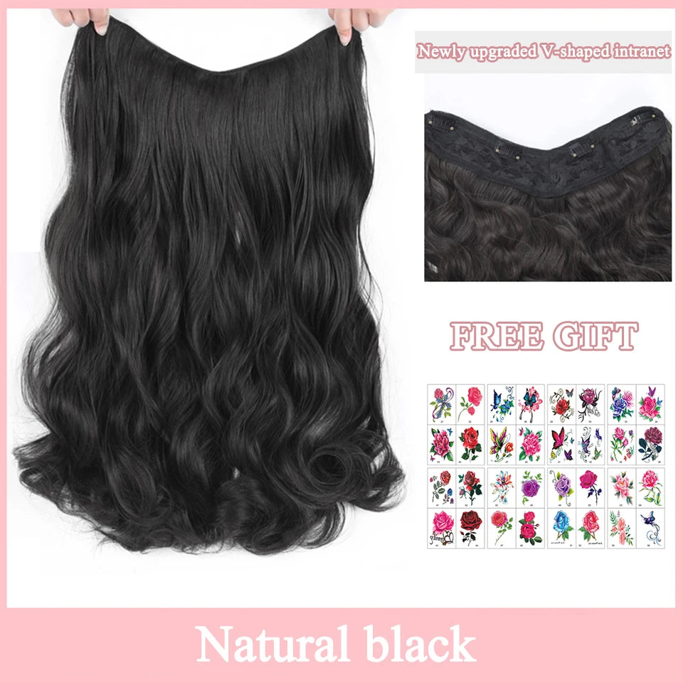 Synthetic Long Wave V-shaped Hair Extension Half Wig