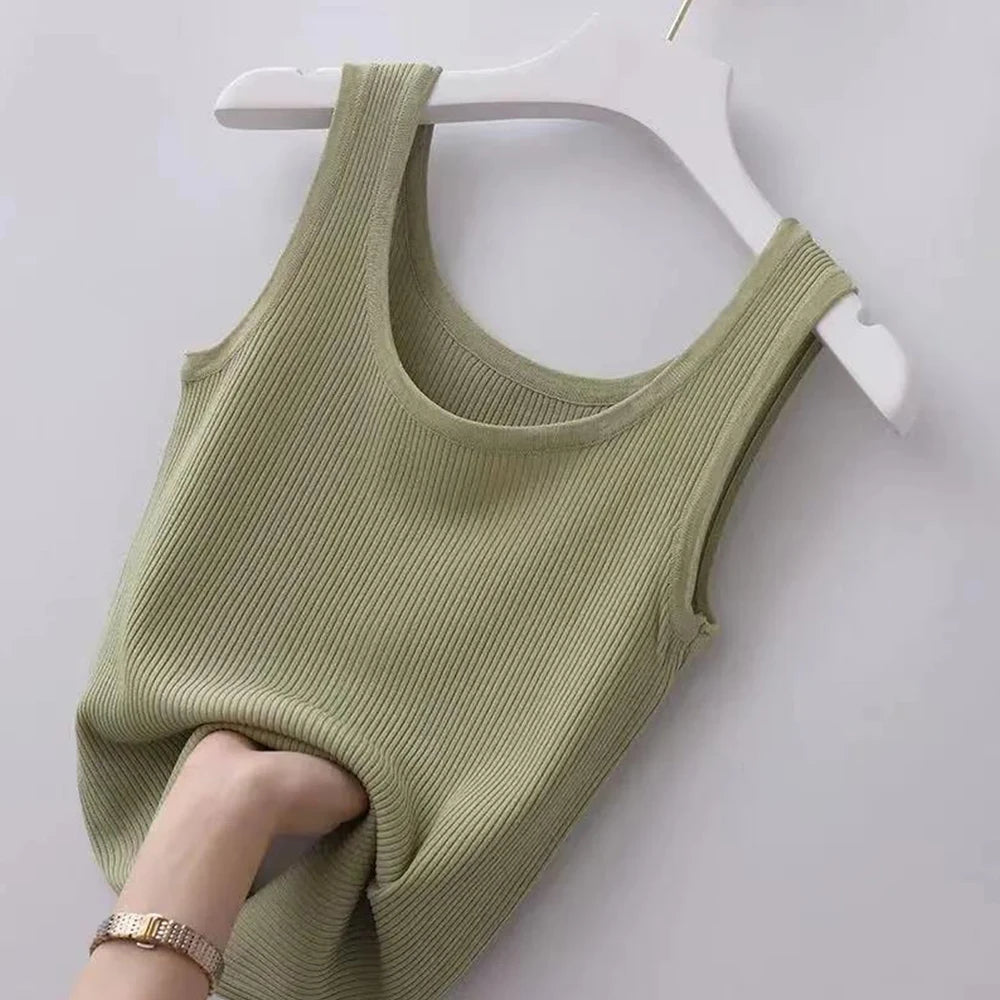 Summer Slim Sleeveless Vest Women Round Neck Tops Casual