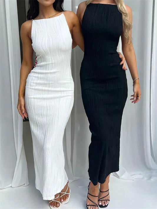 Women Long Dress Ruched Sleeveless