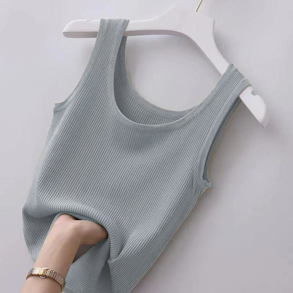 Summer Slim Sleeveless Vest Women Round Neck Tops Casual