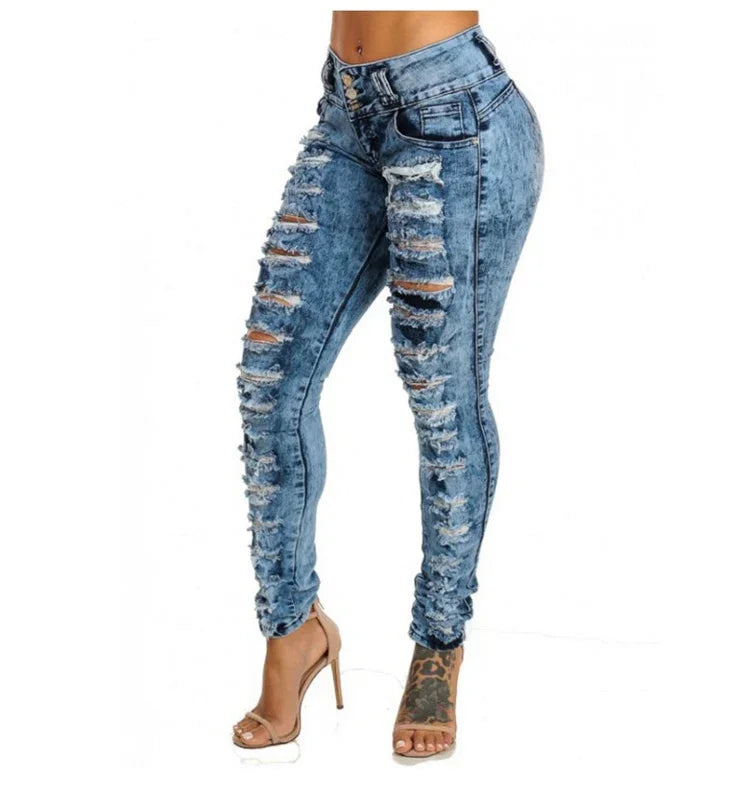 Jeans Ankle Length Women Pencil Denim Hole Pants