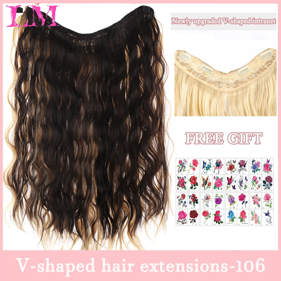 Synthetic Long Wave V-shaped Hair Extension Half Wig