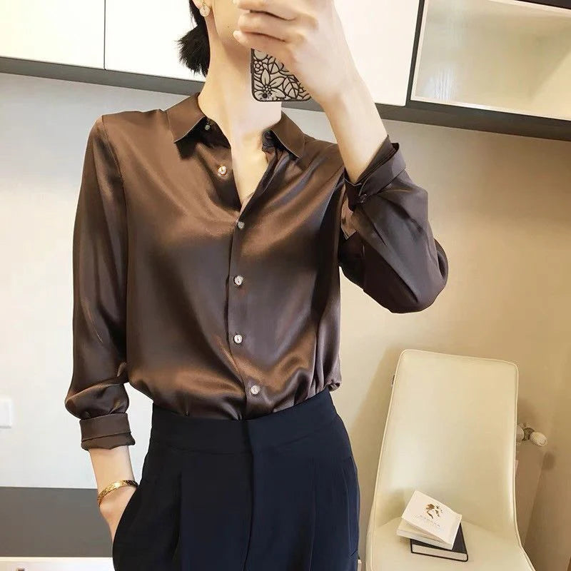 All-match Satin Finish Shirts And Blouses Women
