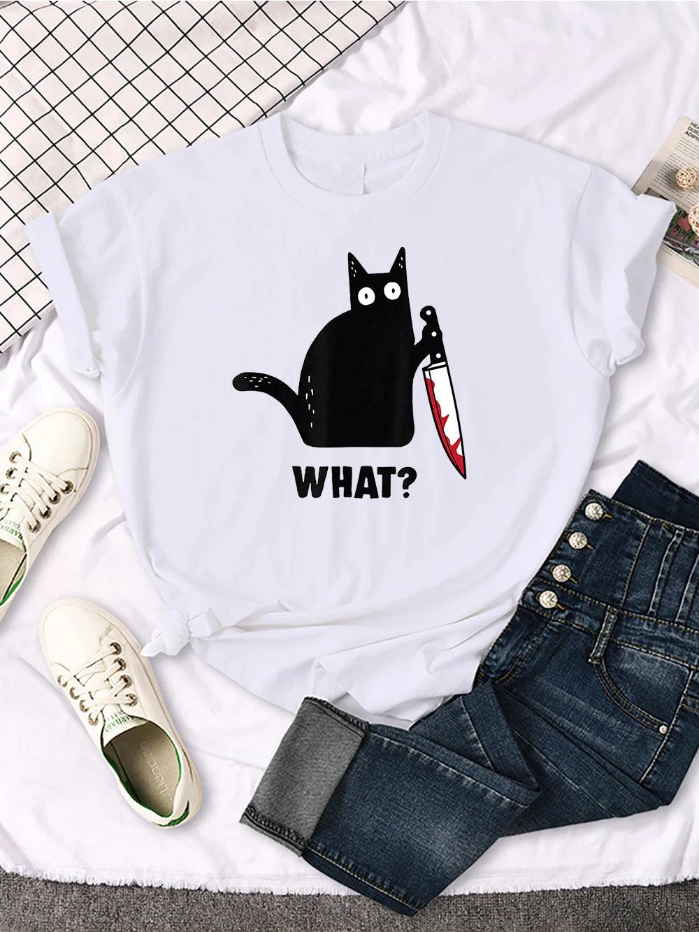 Funny Cat Printing Tshirts Women Street Hip Hop Clothes