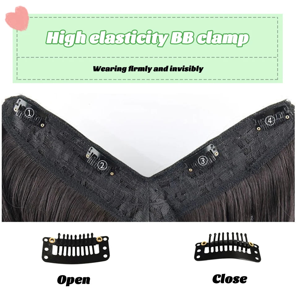 Synthetic Long Wave V-shaped Hair Extension Half Wig