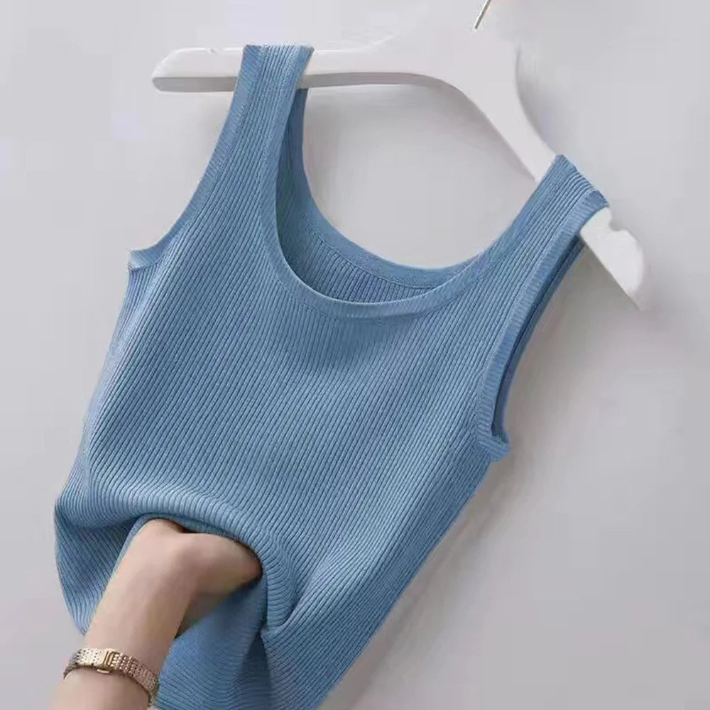 Summer Slim Sleeveless Vest Women Round Neck Tops Casual