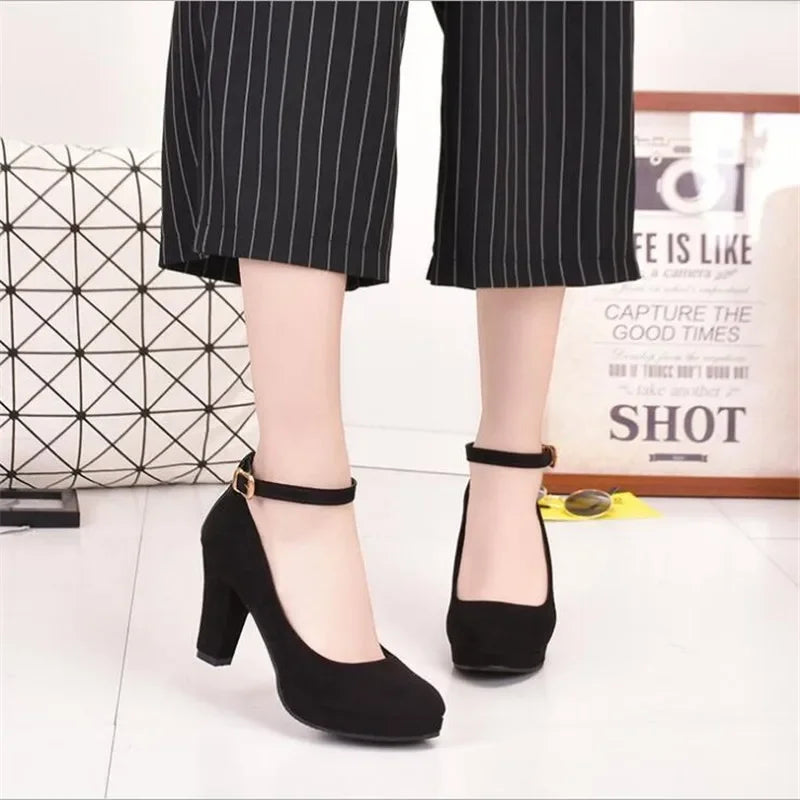 Spring Women Pumps Flock Sweet Thick High Heels