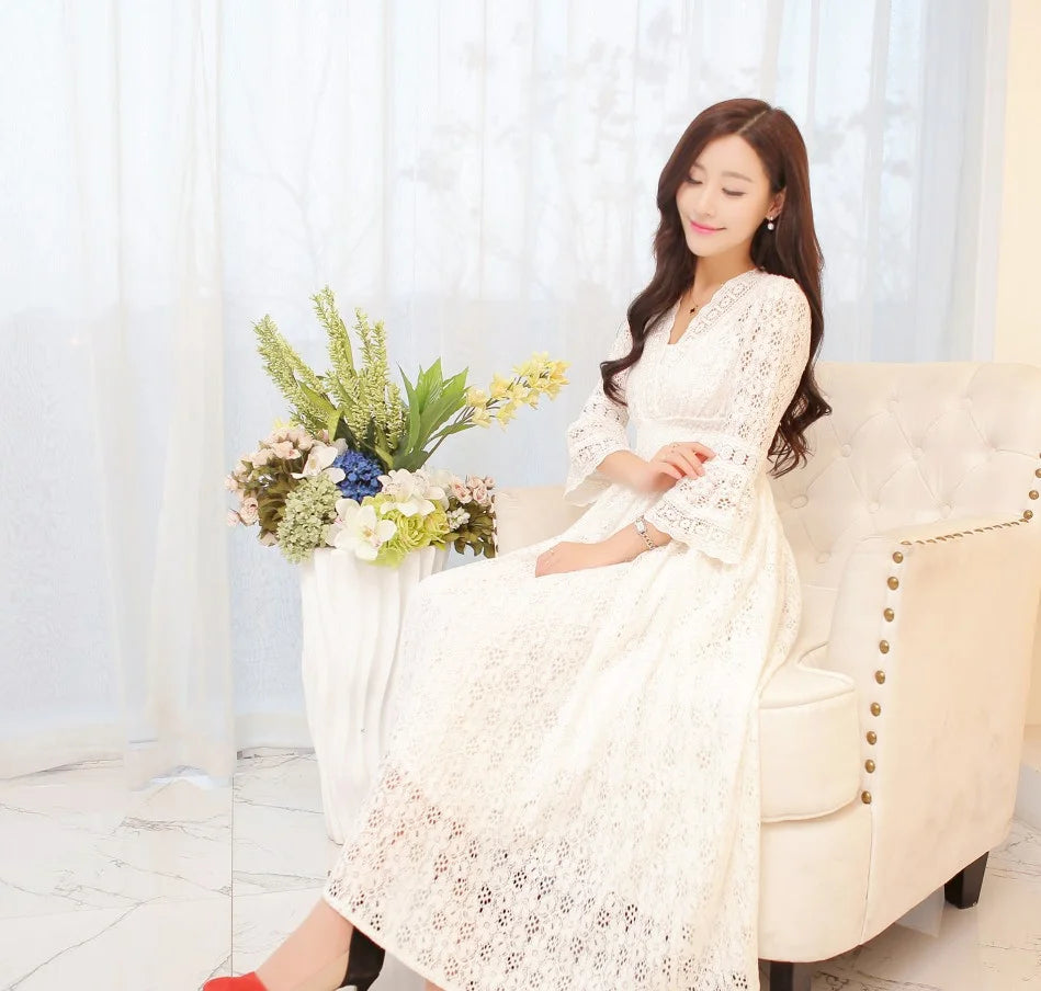 Women Lace V-neck Beach Dress