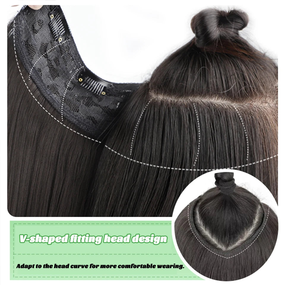 Synthetic Long Wave V-shaped Hair Extension Half Wig