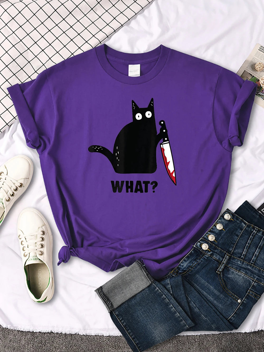 Funny Cat Printing Tshirts Women Street Hip Hop Clothes