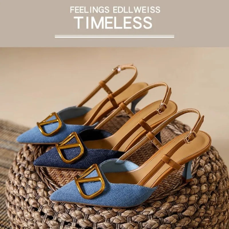Fashion Slingback Black Comfortable Women Summer Pumps Shoes